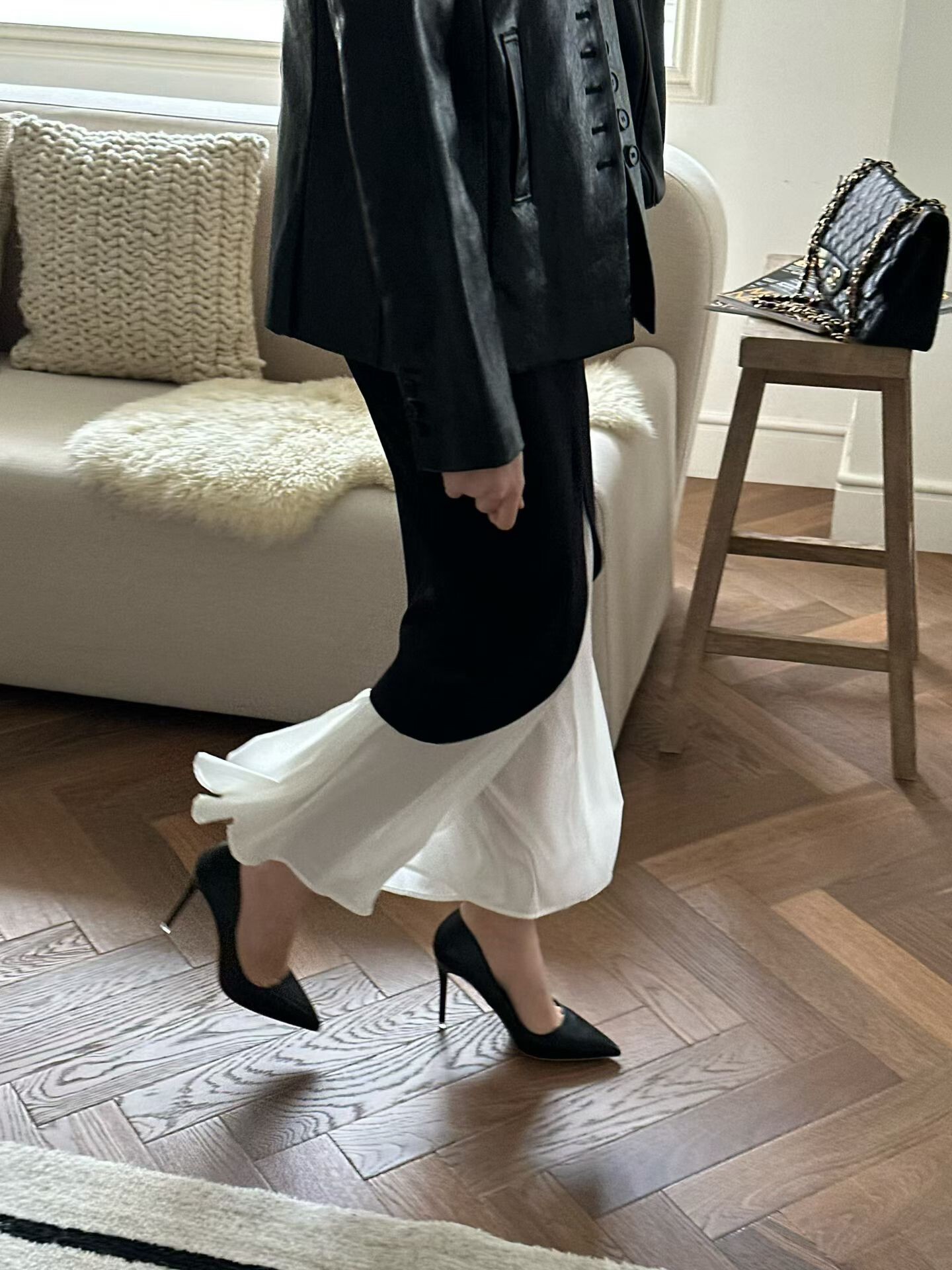 拼接雪紡魚尾長裙