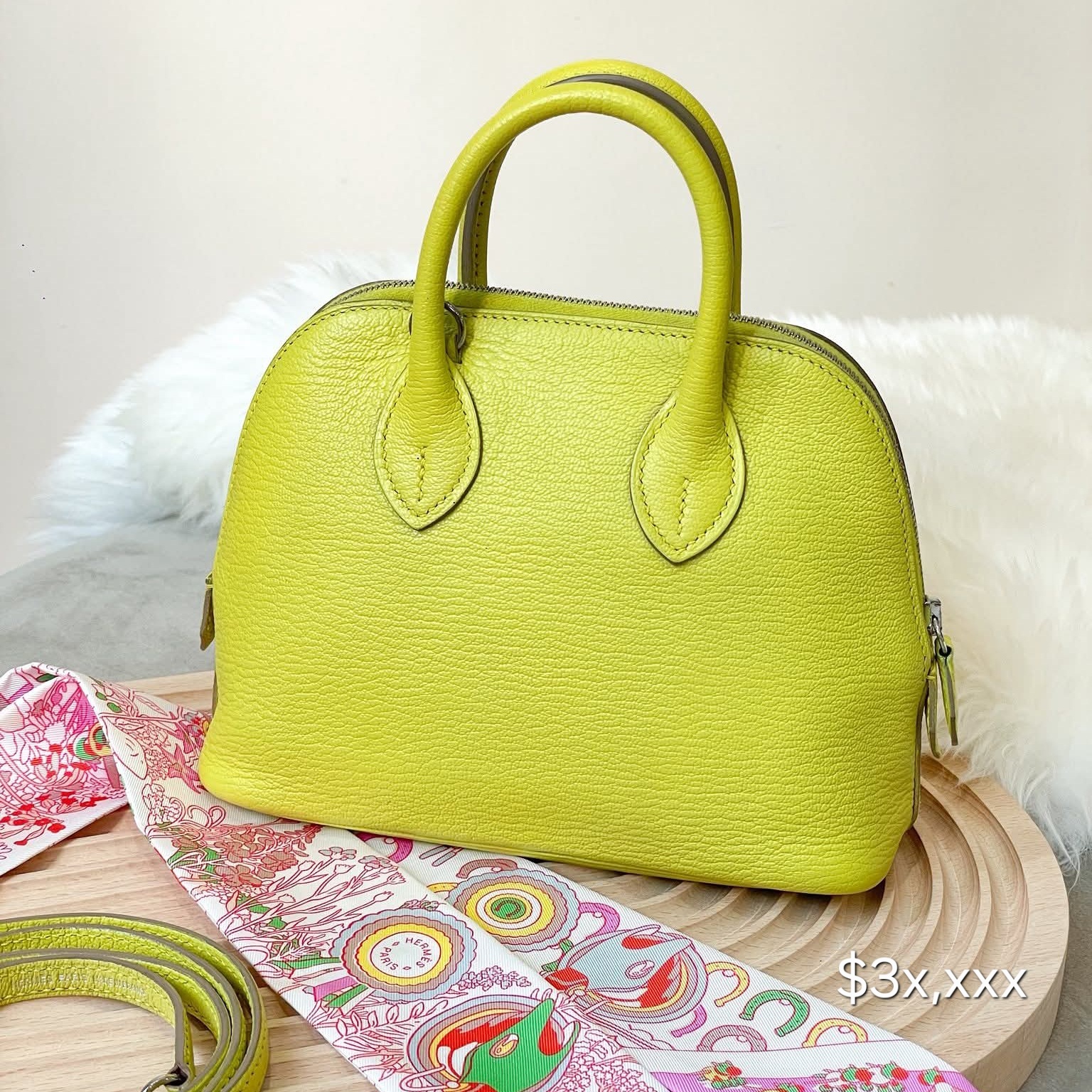 Preloved Hermès Bolide Mini Chèvre Mysore Leather Lime PHW HK$3x,xxx  (HK$2,000 即時落訂)