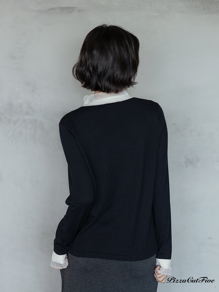 高領透紗拼接長袖上衣 PizzaCutFive PCF253403053