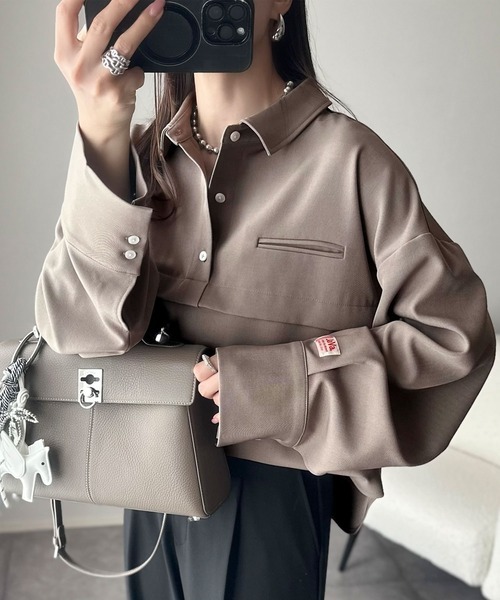 日本🇯🇵連線 JAVA 領子排扣縫線設計感襯衫 POLO領 寬鬆 排扣 縫線 休閒 長袖 襯衫 3色(任買兩件711免運)/預購