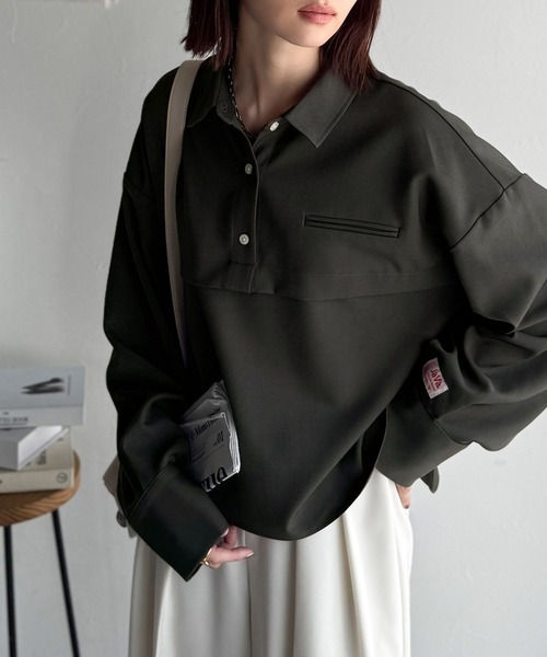 日本🇯🇵連線 JAVA 領子排扣縫線設計感襯衫 POLO領 寬鬆 排扣 縫線 休閒 長袖 襯衫 3色(任買兩件711免運)/預購