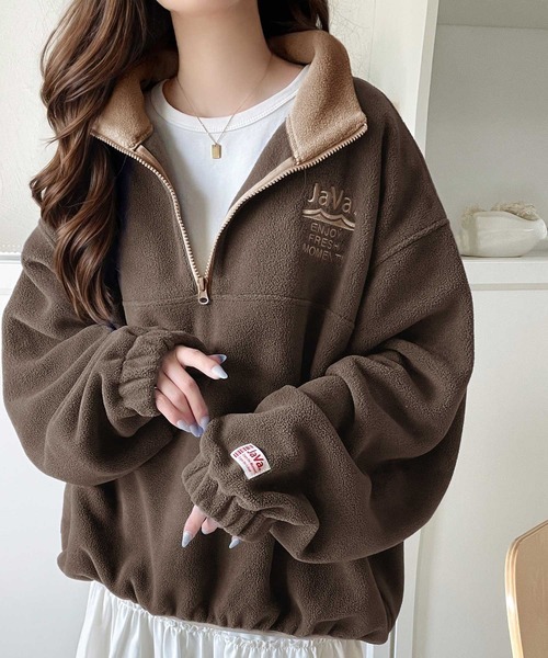 日本🇯🇵連線 JAVA 蓬鬆復古運動風半拉鍊套頭衫 抓絨設計 寬鬆 套頭衫 刺繡 長袖 保暖 運動衫 5色(任買兩件711免運)/預購