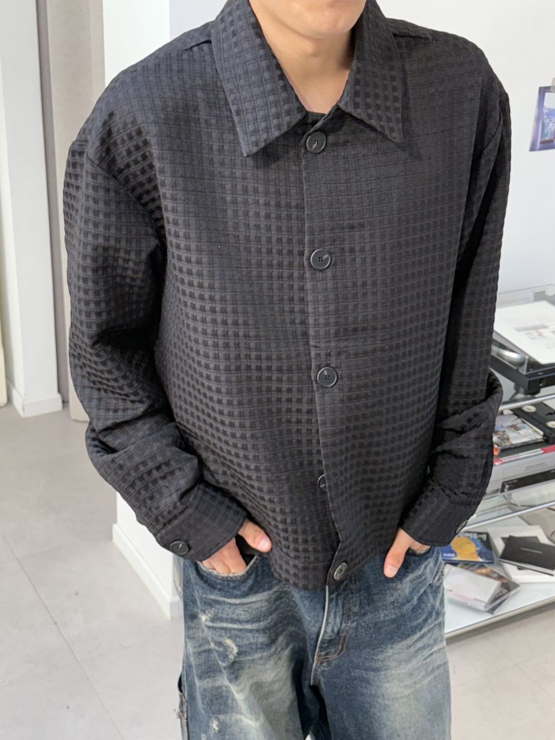 反領暗格紋開胸外套 MALENKII-180S