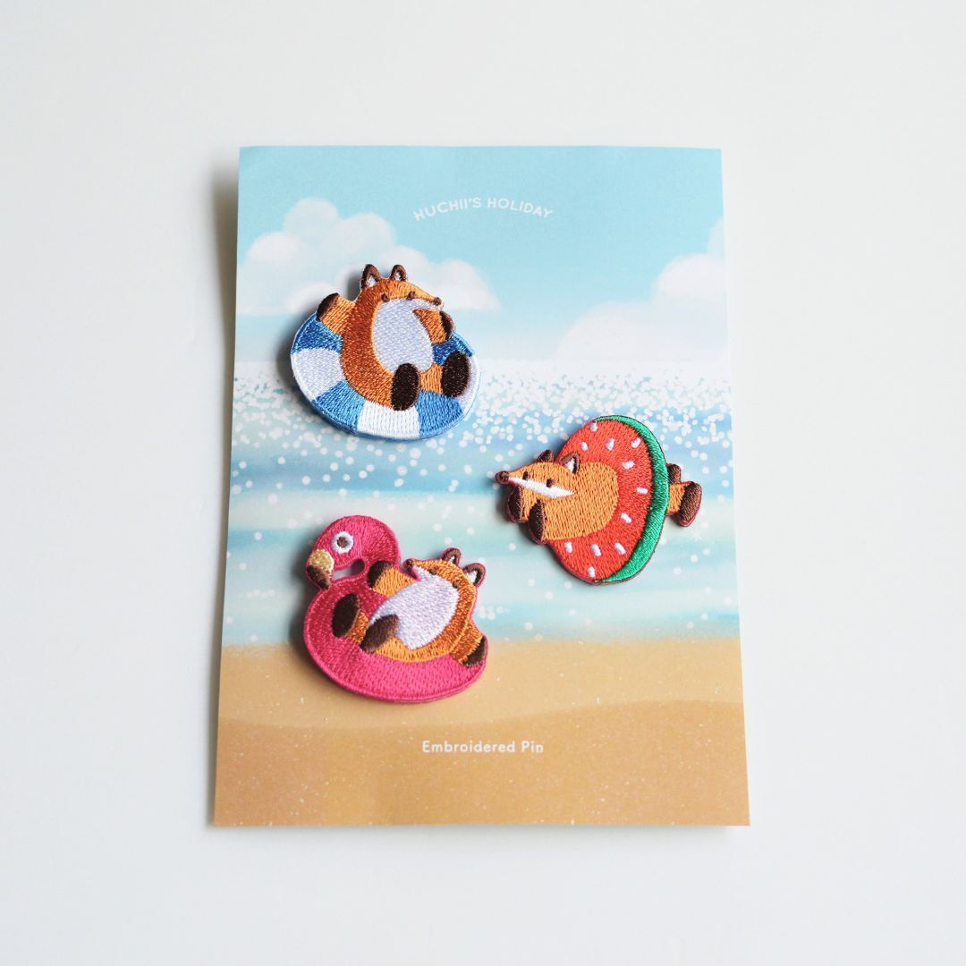 Reiko 夏日狐吉 刺繡別針3入組｜Hello Studio 你好工作室