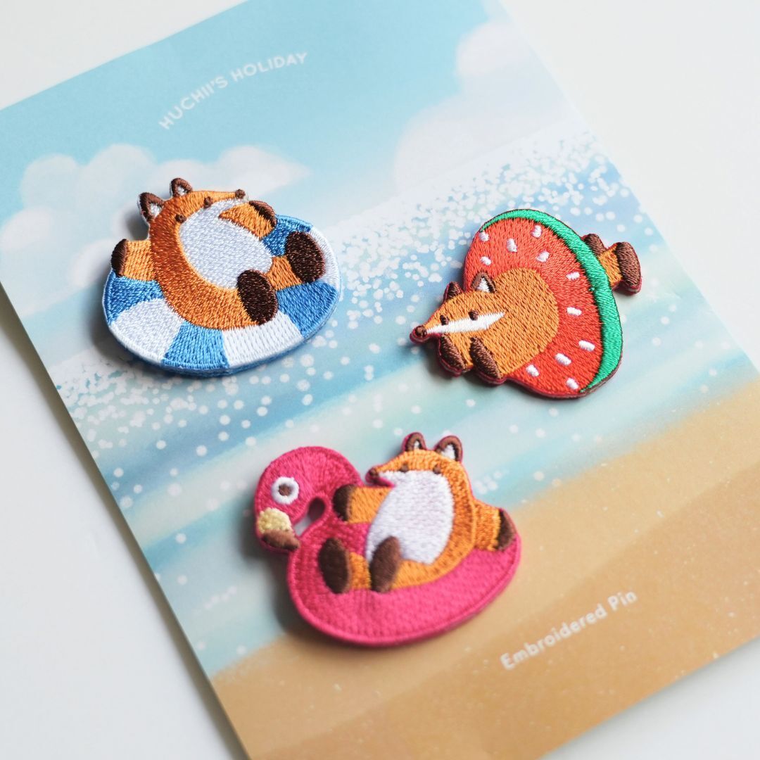 Reiko 夏日狐吉 刺繡別針3入組｜Hello Studio 你好工作室