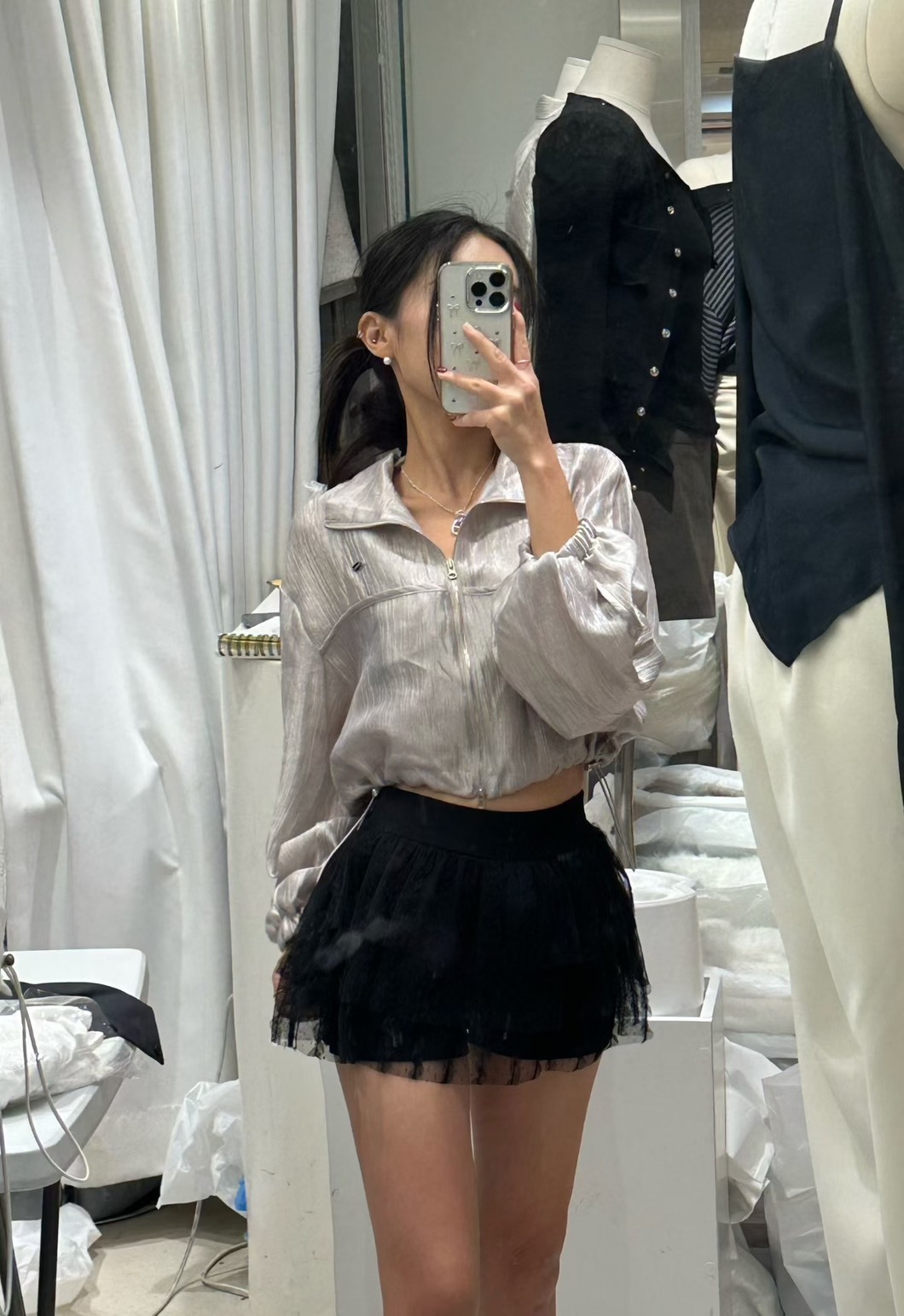 蕾絲蛋糕紗迷你褲裙