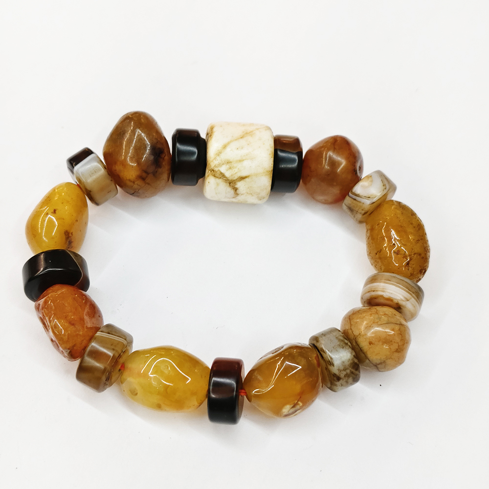 老硨磲&老礦玉髓手珠12*16mm【十方】152674