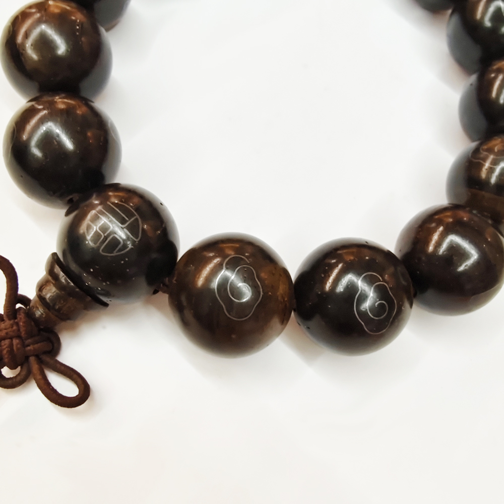 祥雲鑲銀絲黑檀手珠15mm【十方】135645