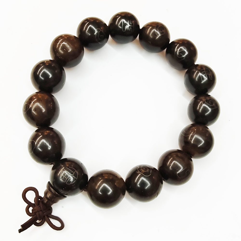 招財進寶鑲銀絲黑檀手珠20mm【十方】135663