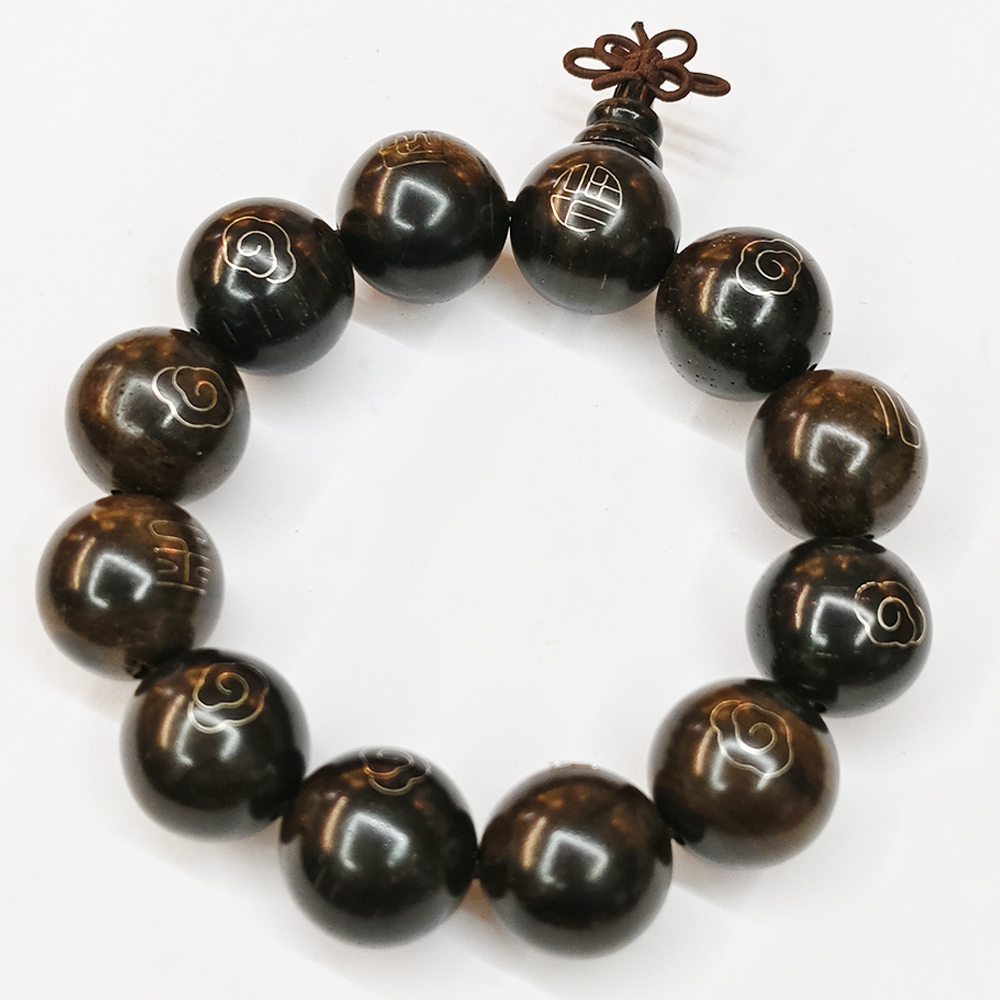 招財進寶鑲銀絲黑檀手珠20mm【十方】135663