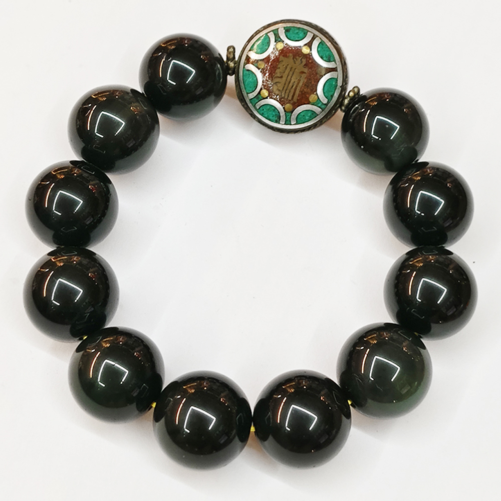 西藏手工珠&黑曜岩手珠18mm【十方】122179