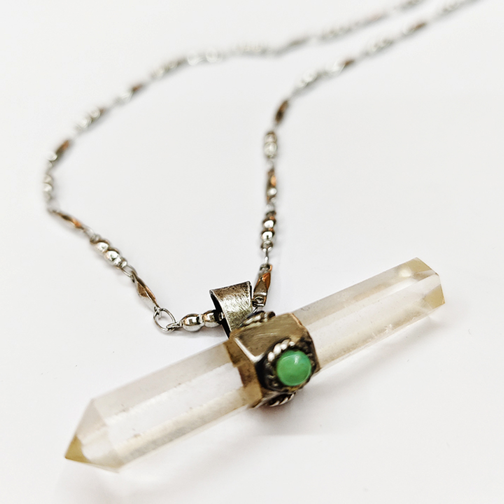 水晶柱{鑲純銀}鋼項鍊【十方】127189