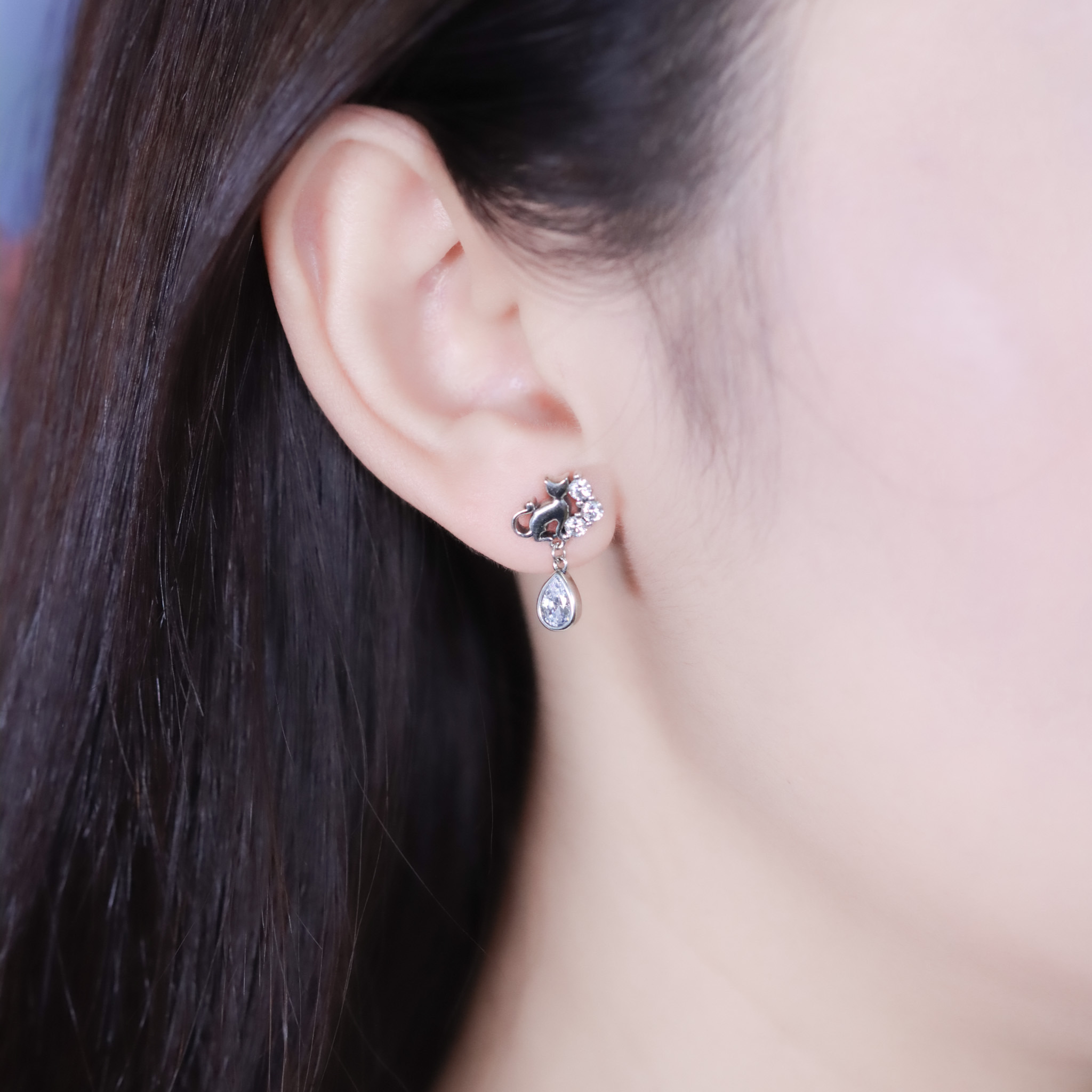 | 925純銀・厚鍍白金 | 喵趣陪伴耳環 | EA1051 |