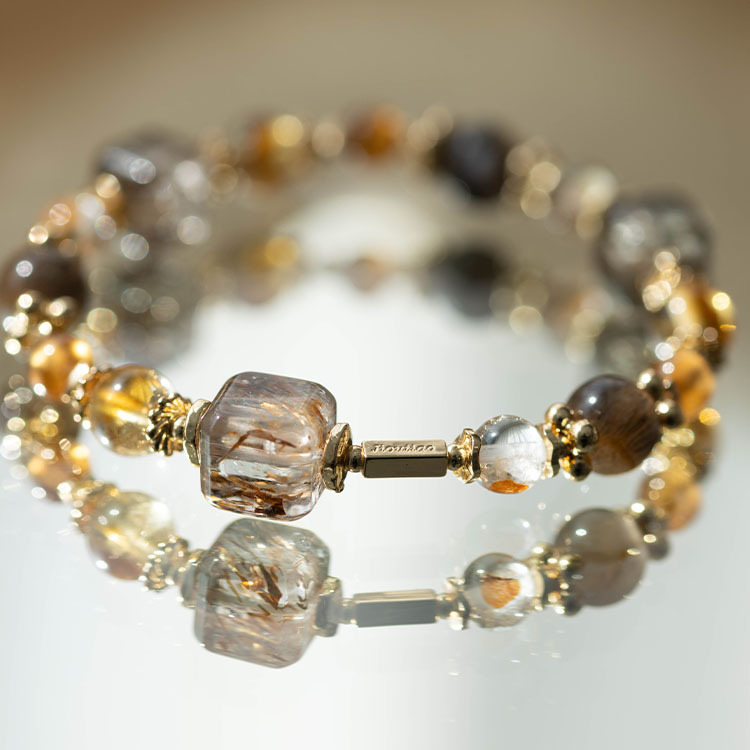 以為成熟：黑金超｜黑金骨幹太陽石｜黃銅礦膠花｜橙石榴｜金字塔黃水晶