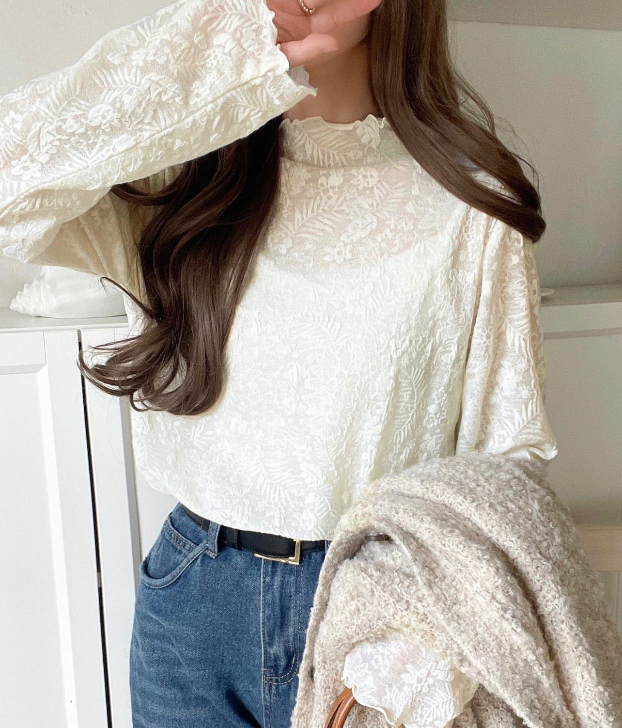 【預購】JN101802 Classical Elf 女裝高領蕾絲長袖上衣