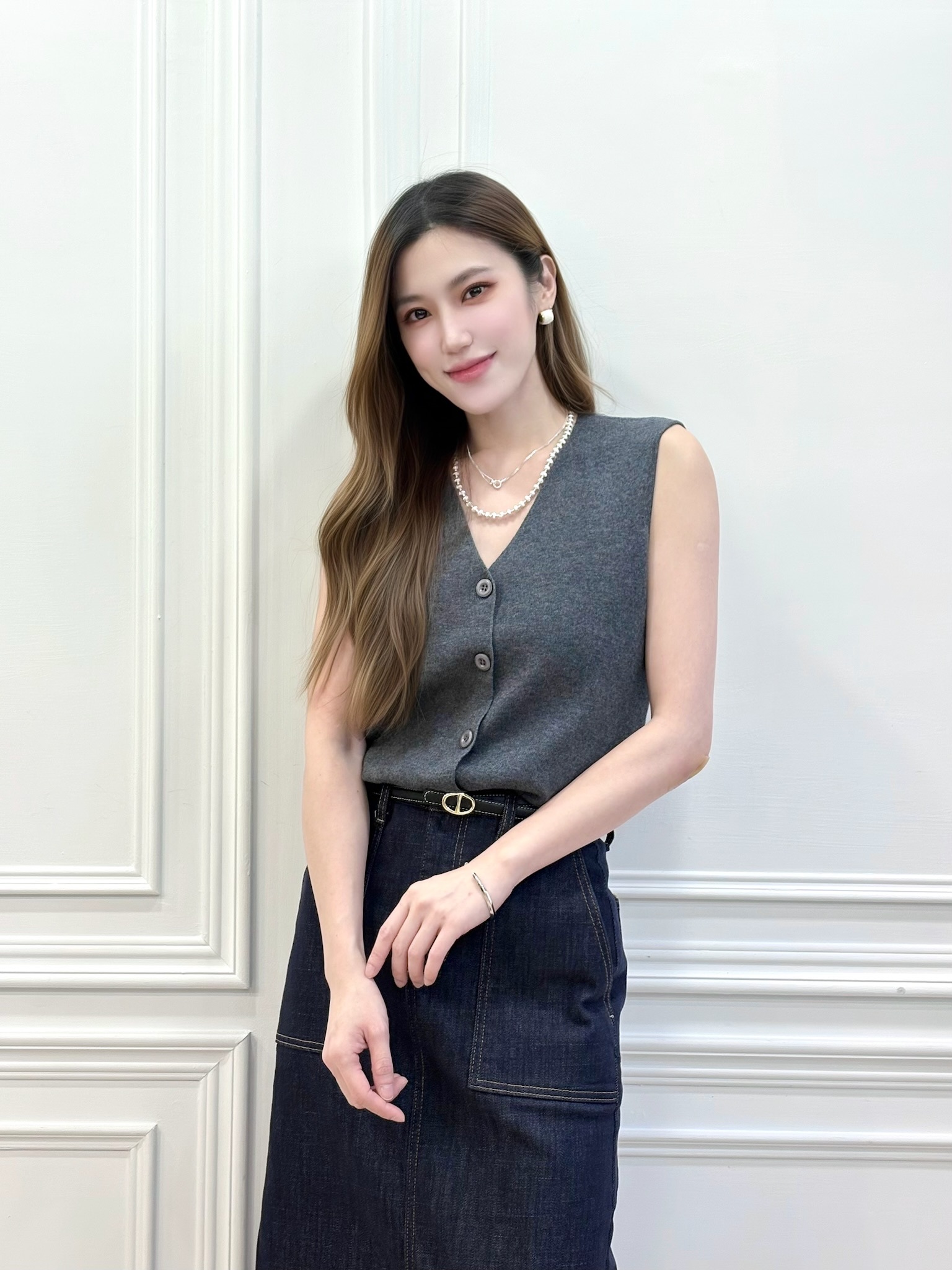 秋感針織背心+外套套裝