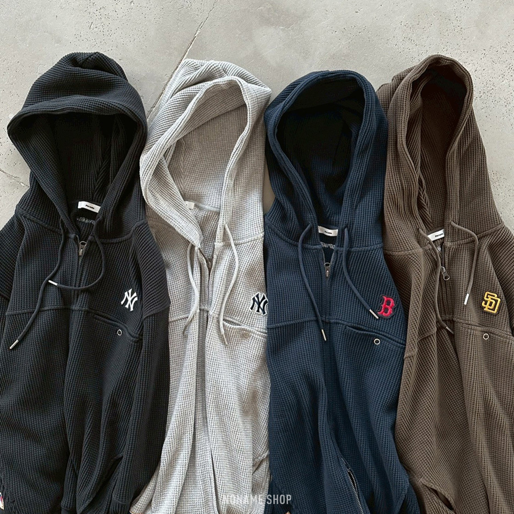 Perushu × MLB 聯名款 拉鍊 華夫格 連帽 外套 四色 (男/女同款)
