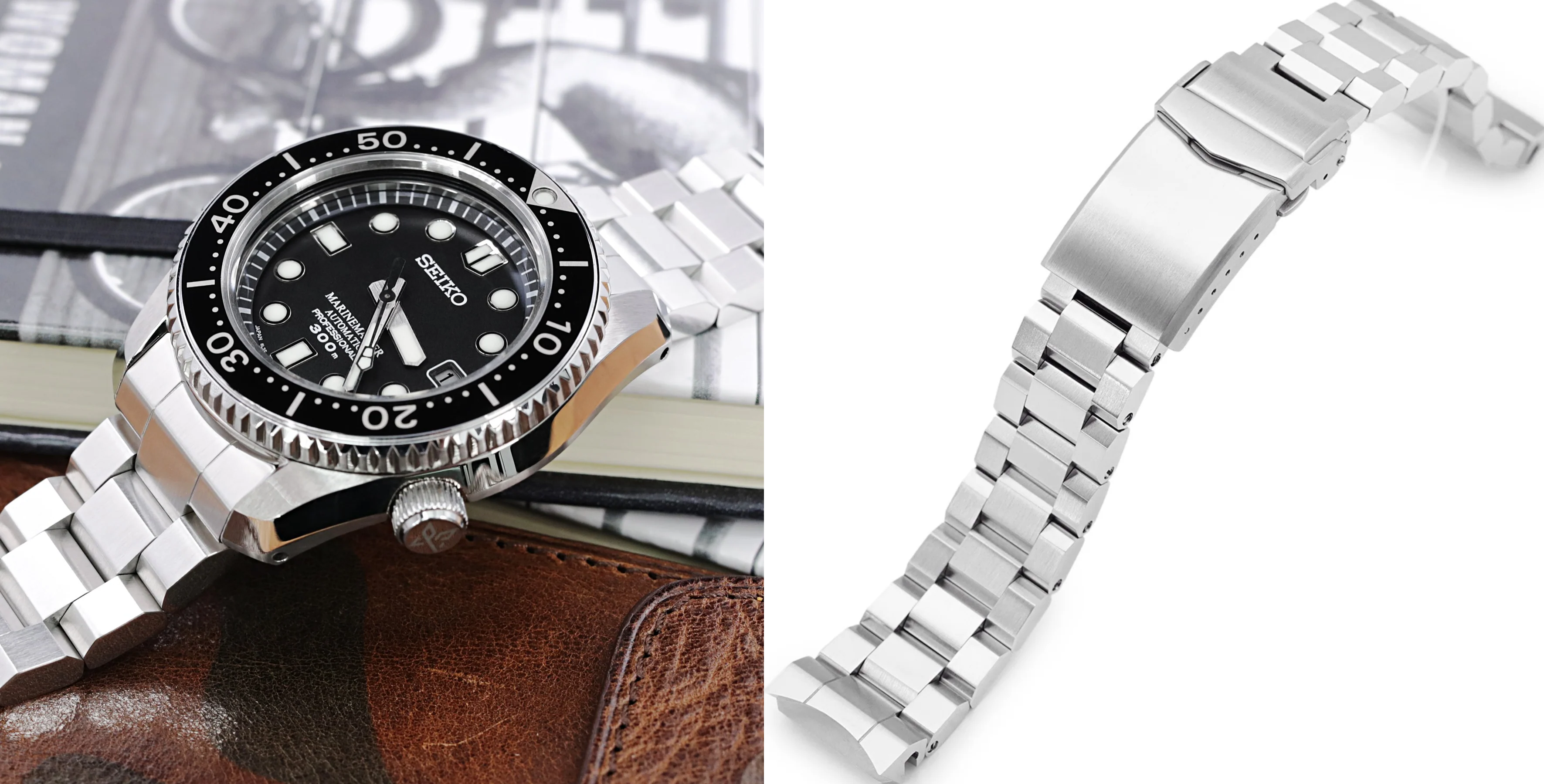 萬年鐘錶 - 太空人錶帶 SEIKO精工  300M  機械錶代用錶帶  SBDX001 SBDX017 SBDX023 凱撒三板式不鏽鋼 V形潛水扣專用帶錶帶  SS201820B054