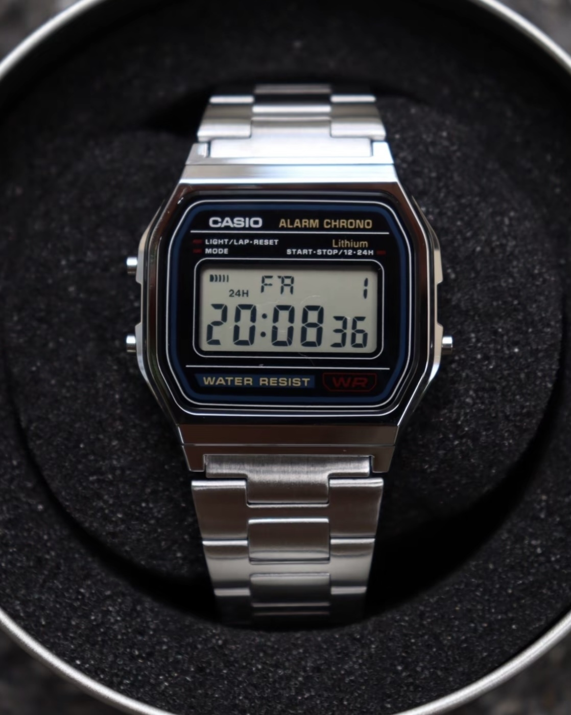 CASIO A158 多功能 數位 可調式錶帶 手錶 銀