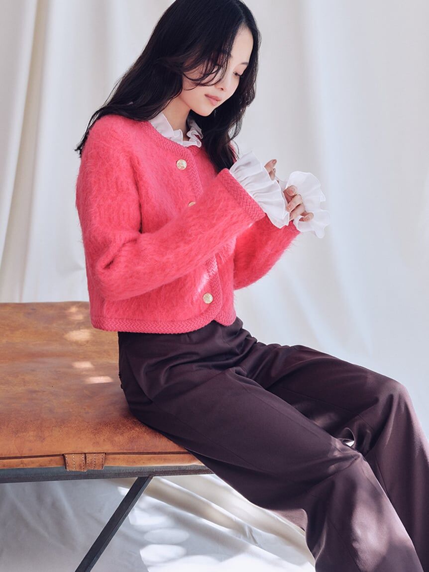 [預購]折扣SNIDEL 仿毛絨荷葉領針織外套