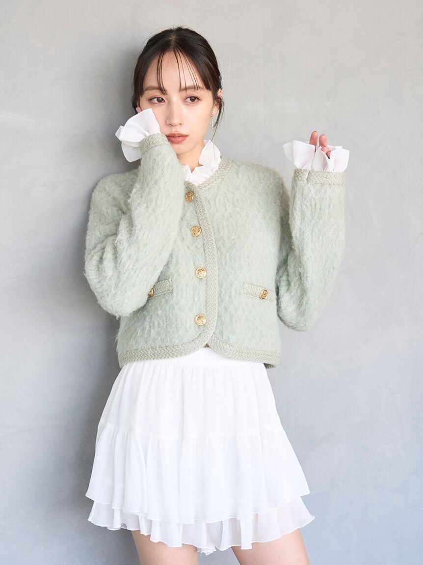 [預購]折扣SNIDEL 仿毛絨荷葉領針織外套