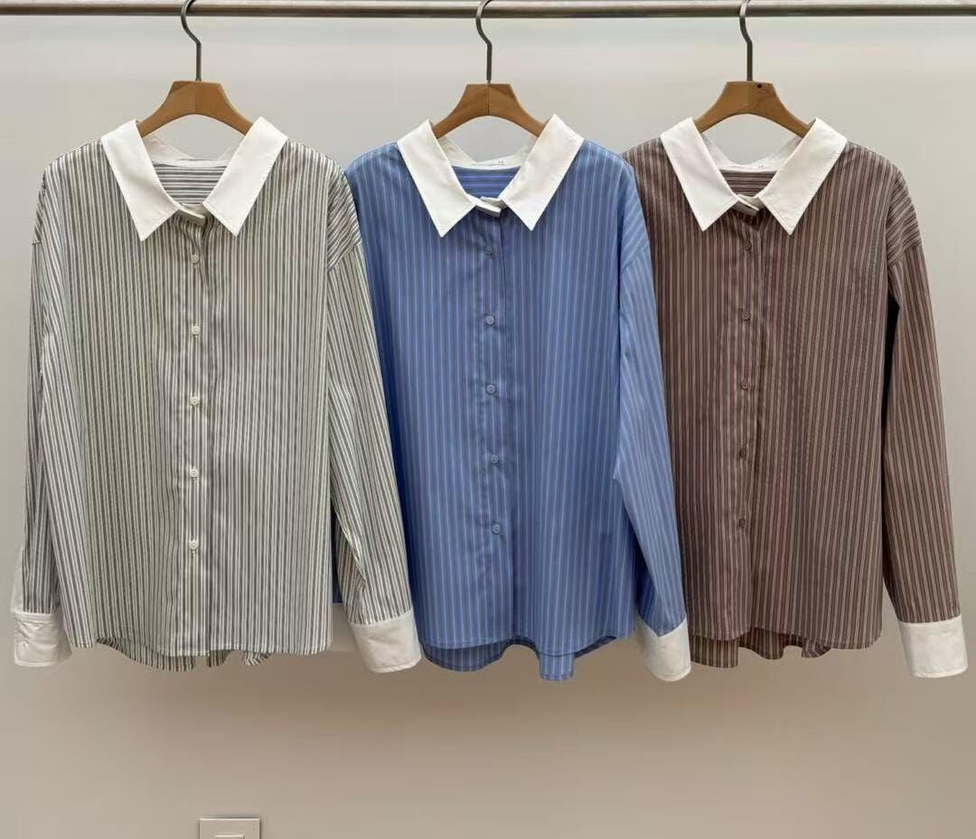 JU5110 小白領拼條紋恤衫