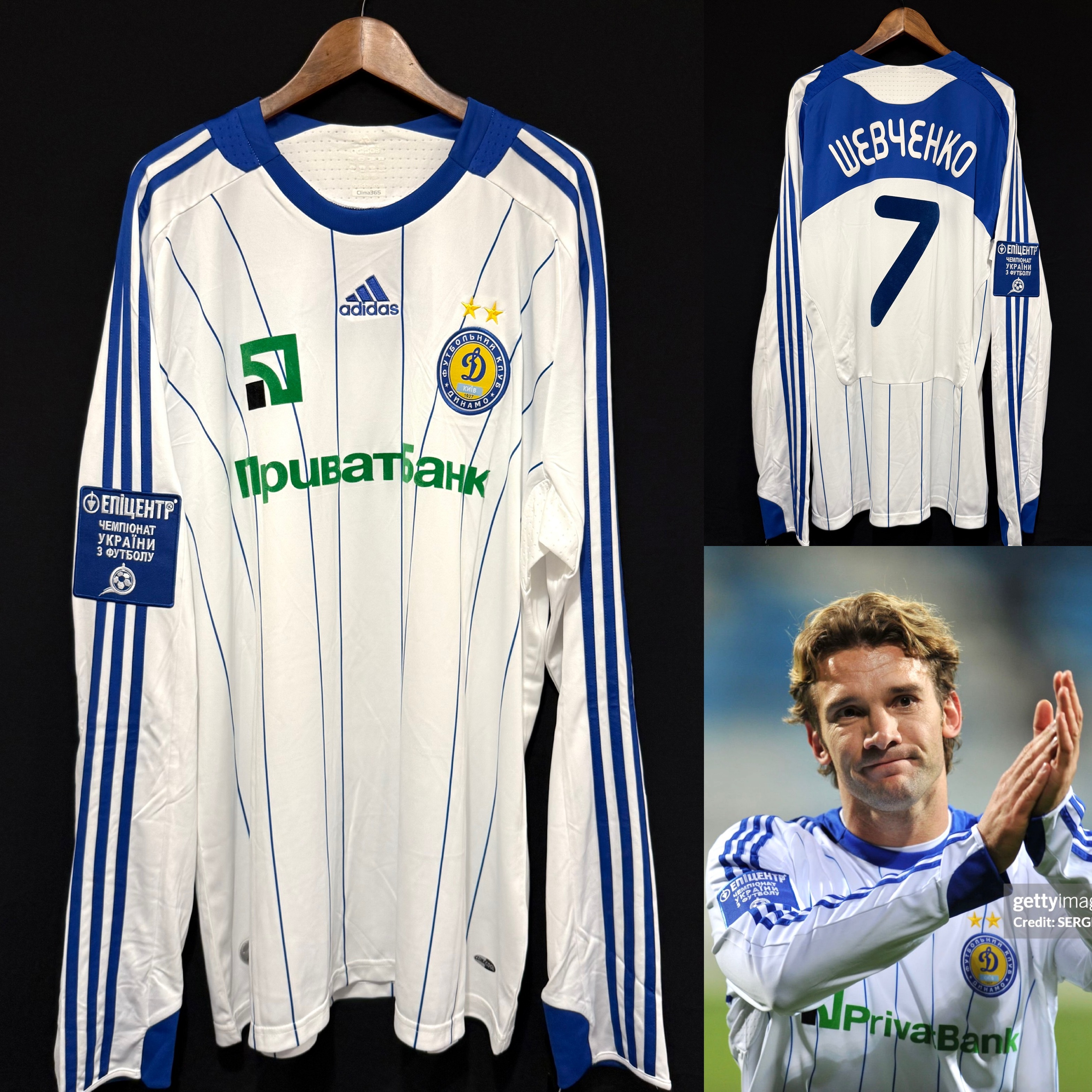 (Player Issue) Dynamo Kiev 2009-2010 Adidas L/S Home Player Issue Shirt #7 SHEVCHENKO