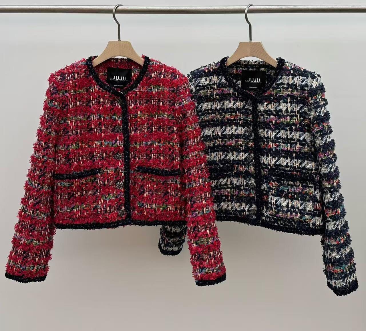 JU5112 小香Tweed料撞色線外套