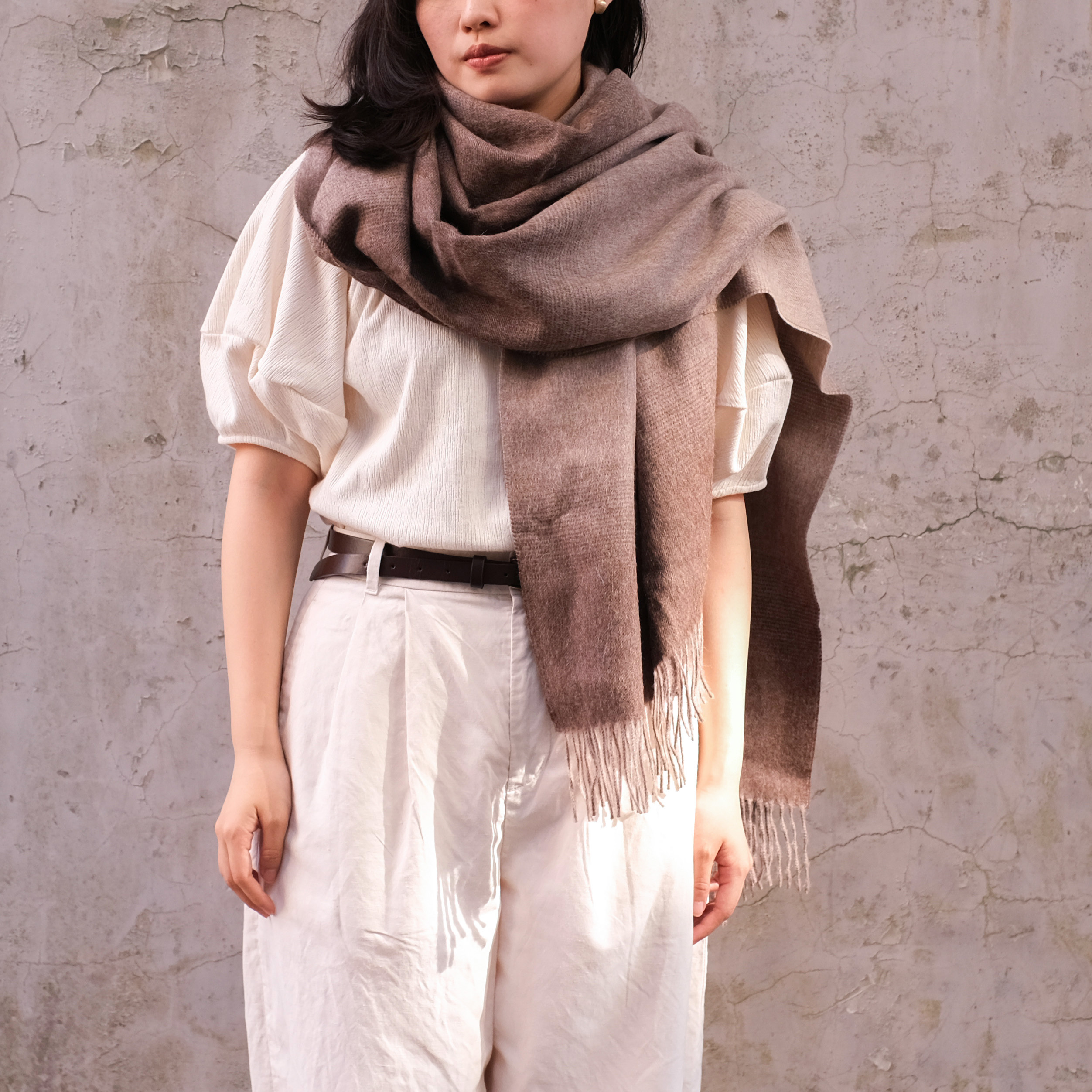 安地斯羊駝圍巾｜漸層沙色｜秘魯