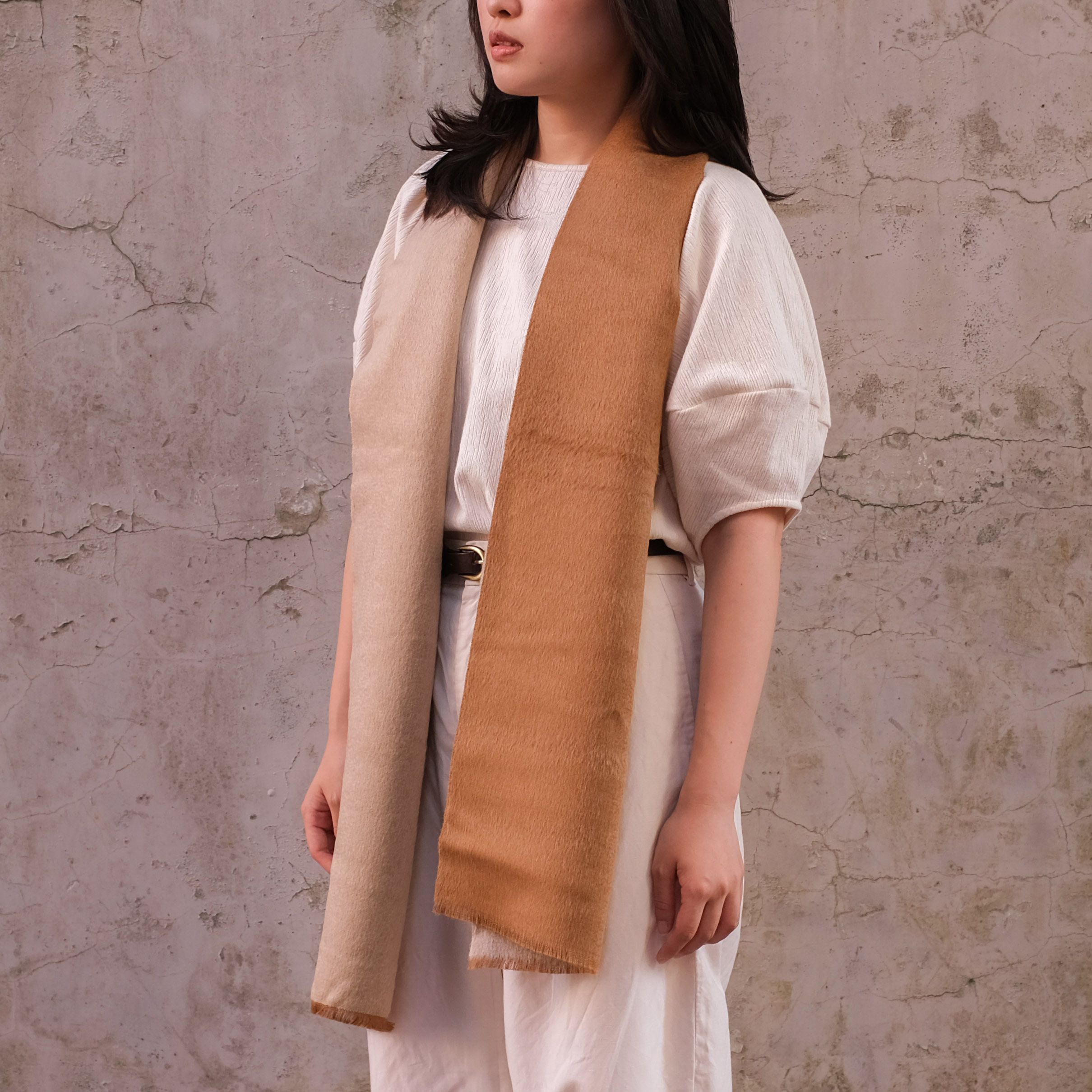 安地斯羊駝圍巾｜雙面suri款 - 原駝｜秘魯