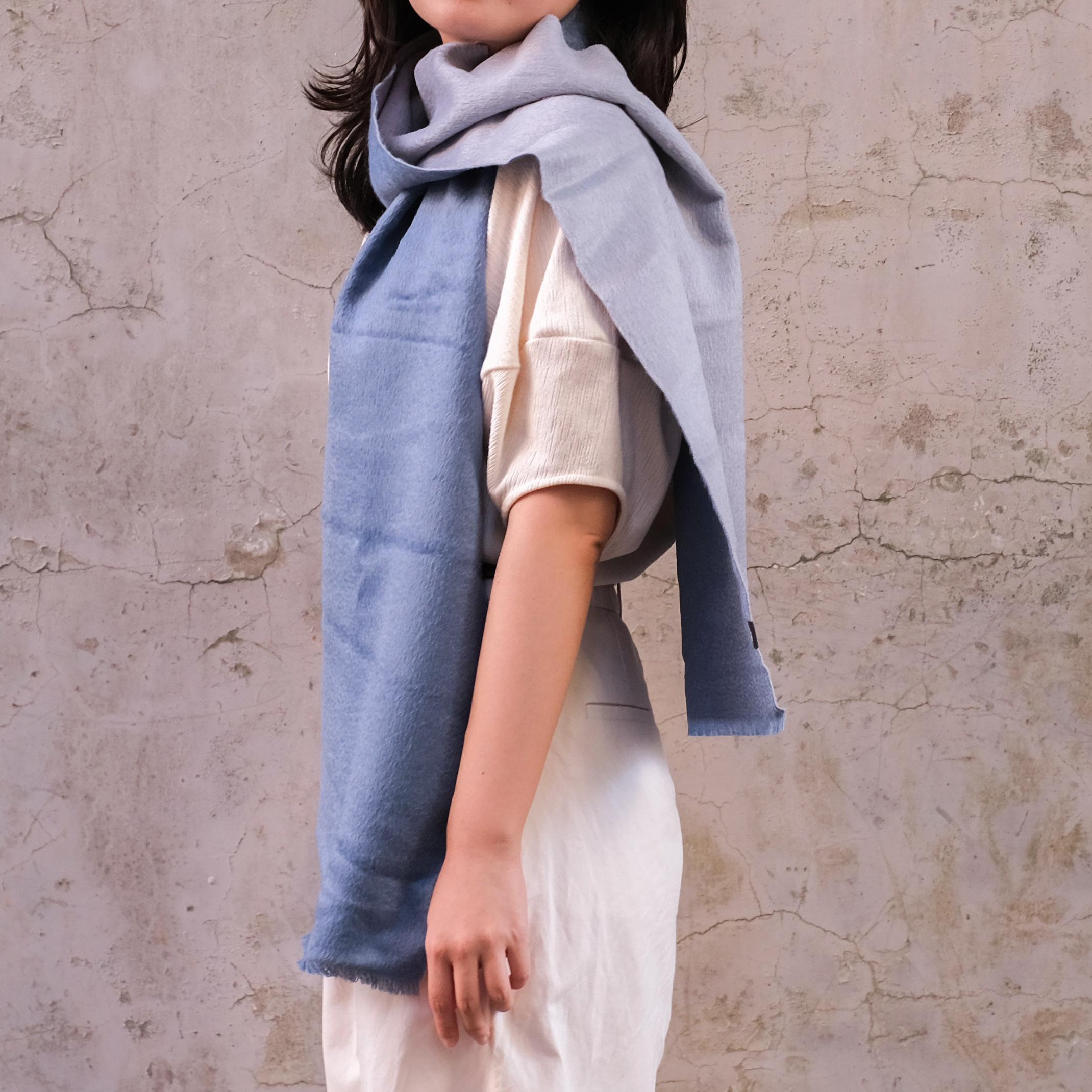 安地斯羊駝圍巾｜雙面suri款 - 天藍｜秘魯