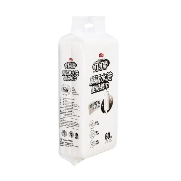 【樂森藥局】力可潔 瞬吸水洗廚房紙巾-掛抽式 60張