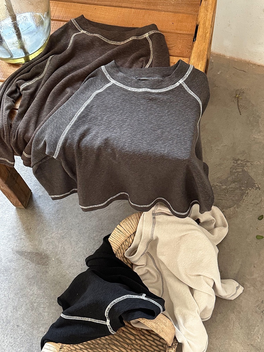 現貨110黑色｜四色明線寬鬆TEE   ‧₊