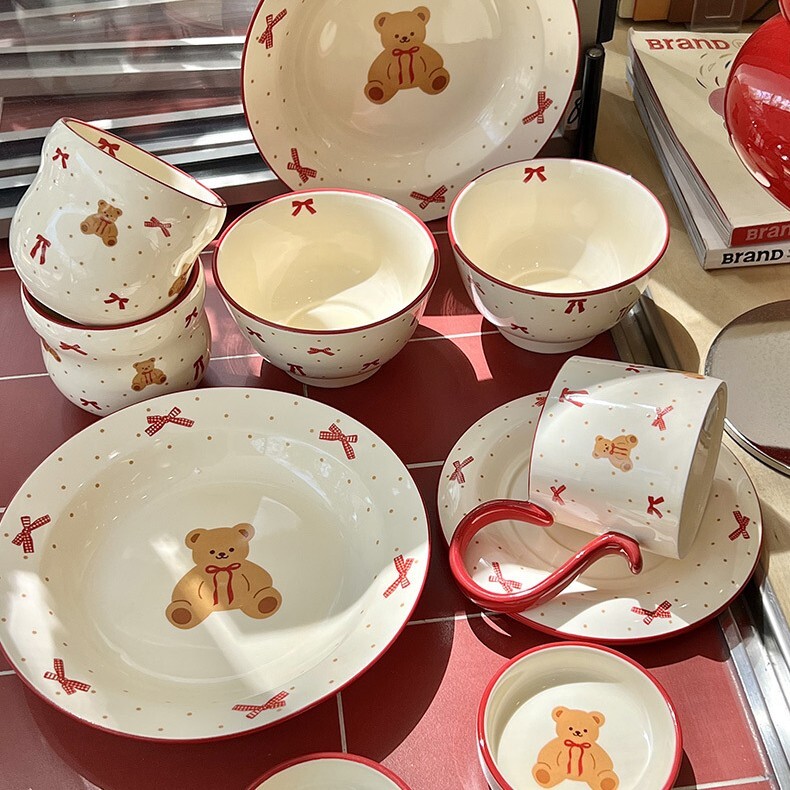 《6304》蝴蝶結泰迪熊碗盤馬克杯