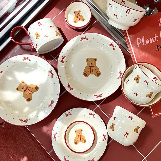 《6304》蝴蝶結泰迪熊碗盤馬克杯