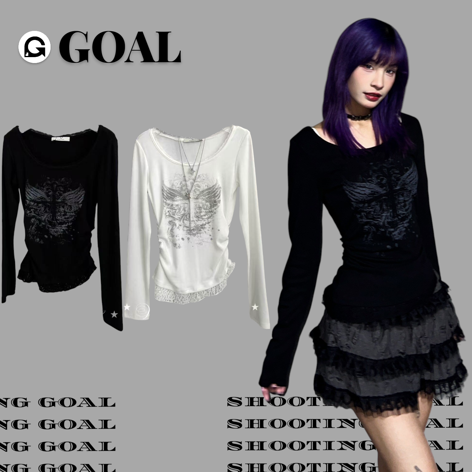 (GOAL) 復古純欲蕾絲拼接上衣  502916