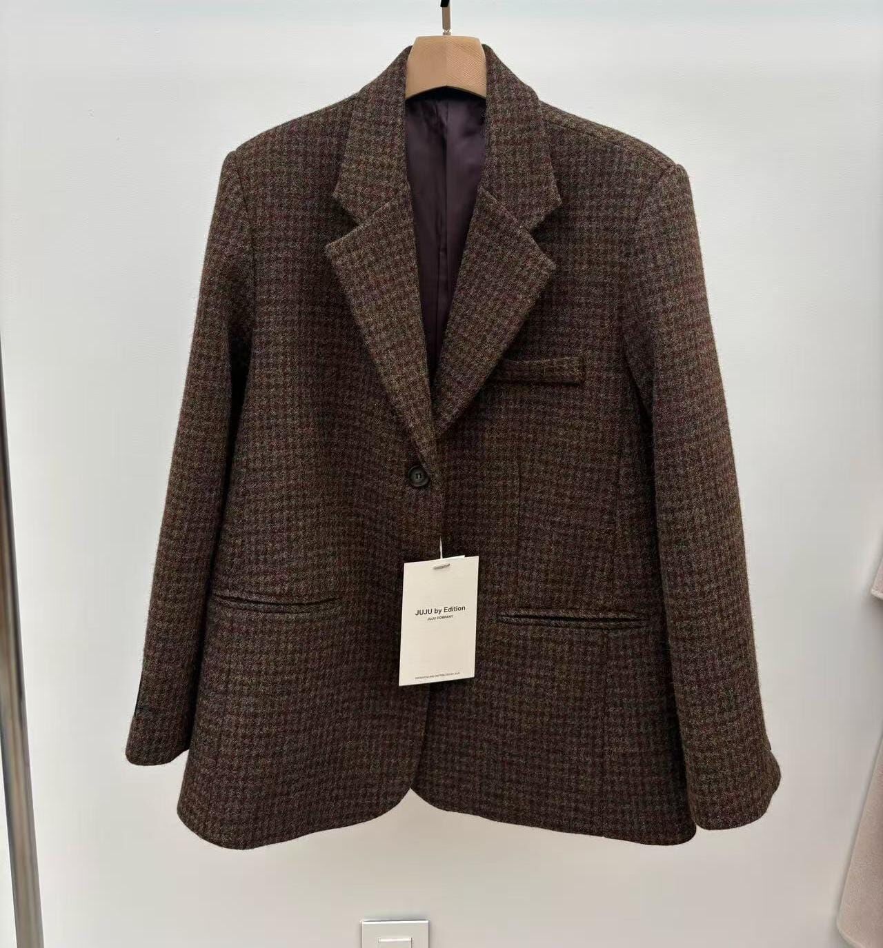 JU5114 棕啡色千鳥格厚實大褸