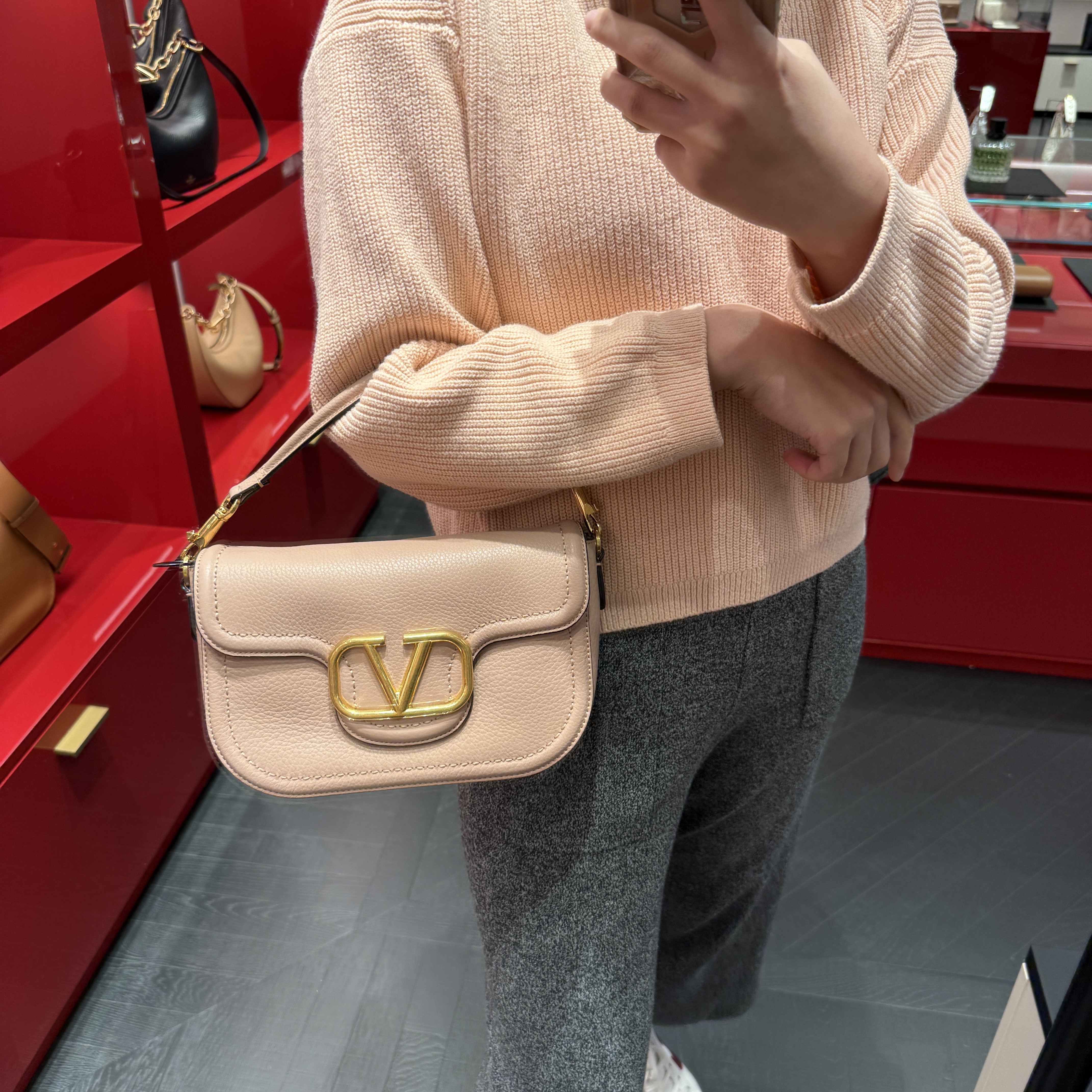 Valentino Vlogo Soft Leather crossbody flap bag Nude