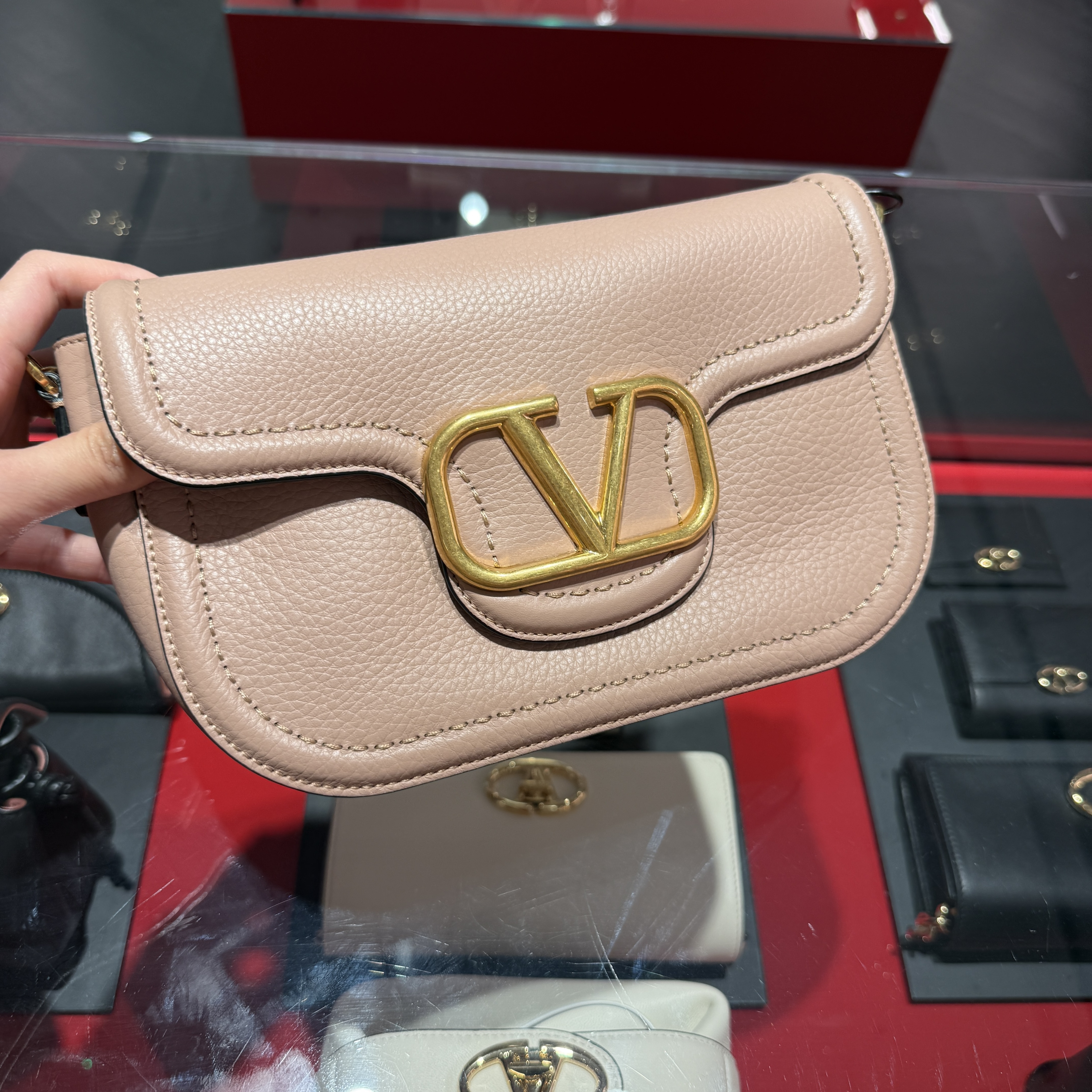 Valentino Vlogo Soft Leather crossbody flap bag Nude