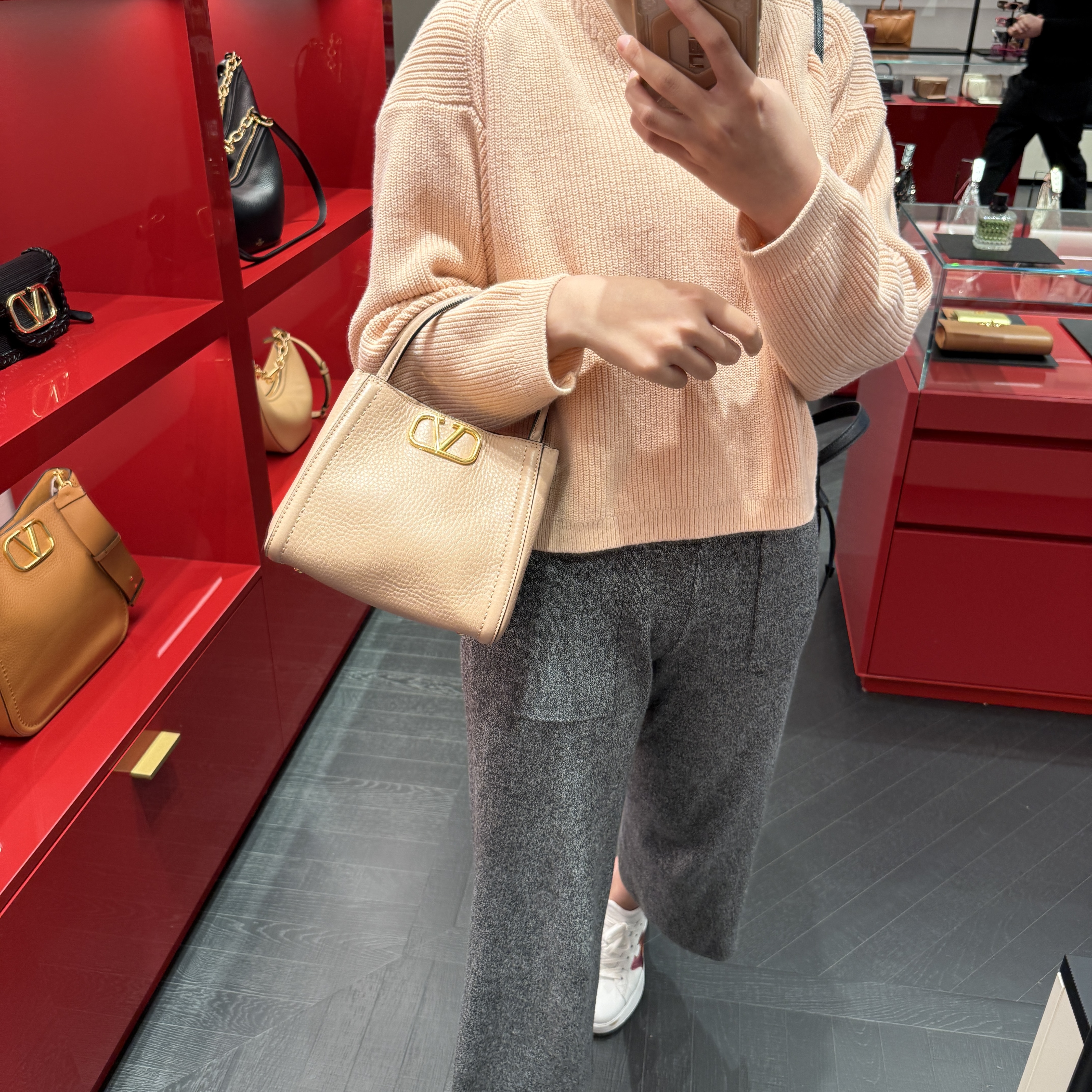 Valentino Garavani Alltime Grainy Calfskin Small Bag Nude