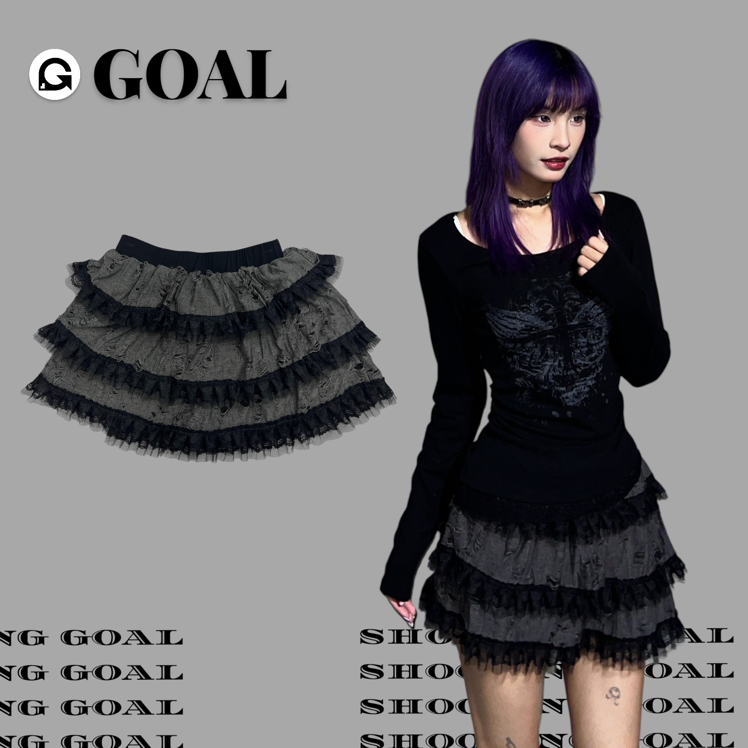 (GOAL) 美式拼接蕾絲蛋糕裙  506146