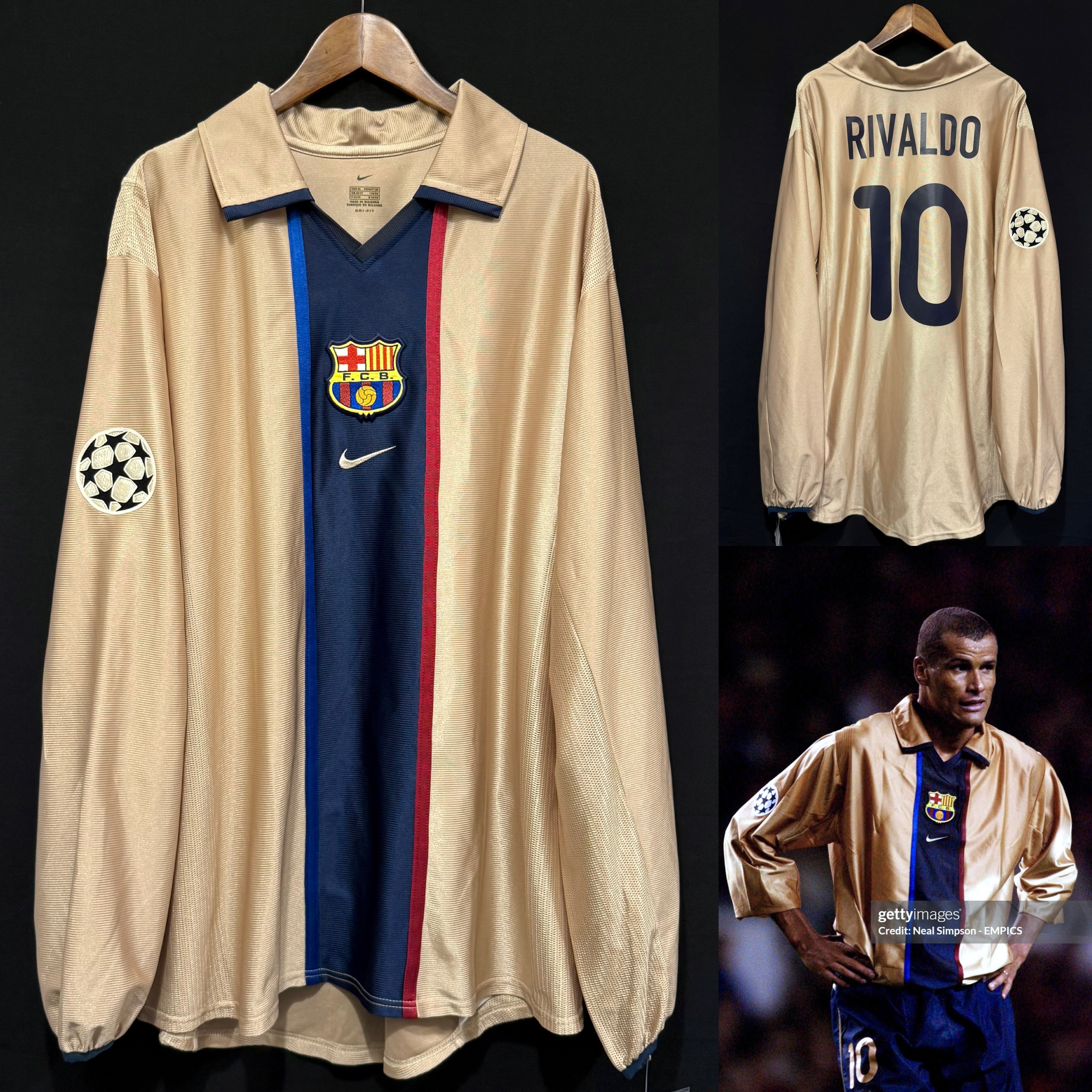 (更衣室版) 巴塞隆拿 2001-2002 Nike 歐聯作客長袖更衣室球員版球衣 #10 RIVALDO