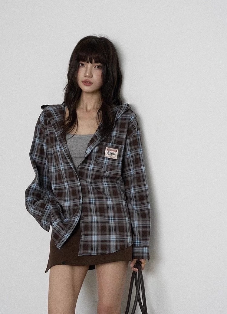 (GOAL) 美式格紋連帽襯衫 男女款 UNBD M2501