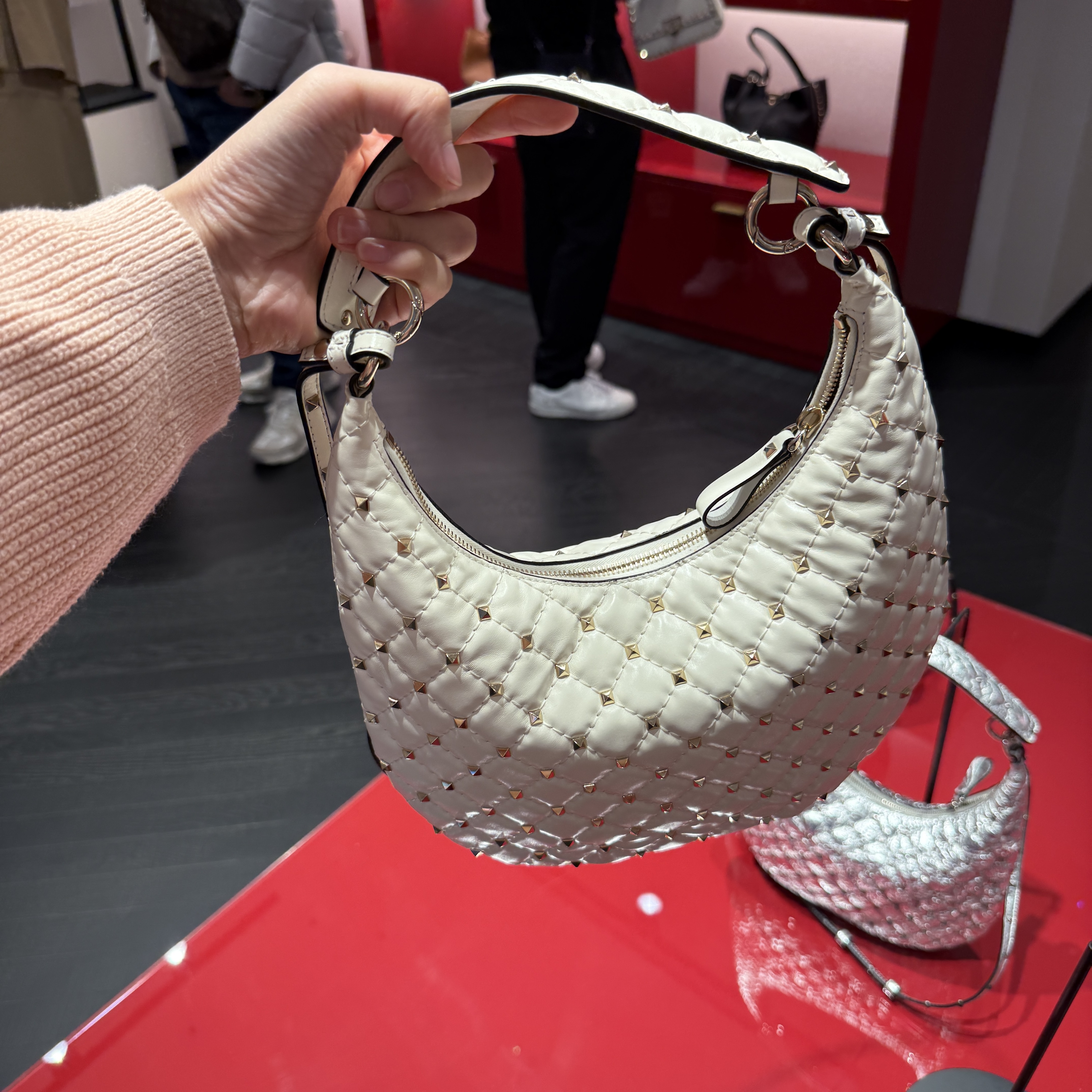 Valentino Small Rockstud Spike Calfskin Leather Hobo Bag 4 colors