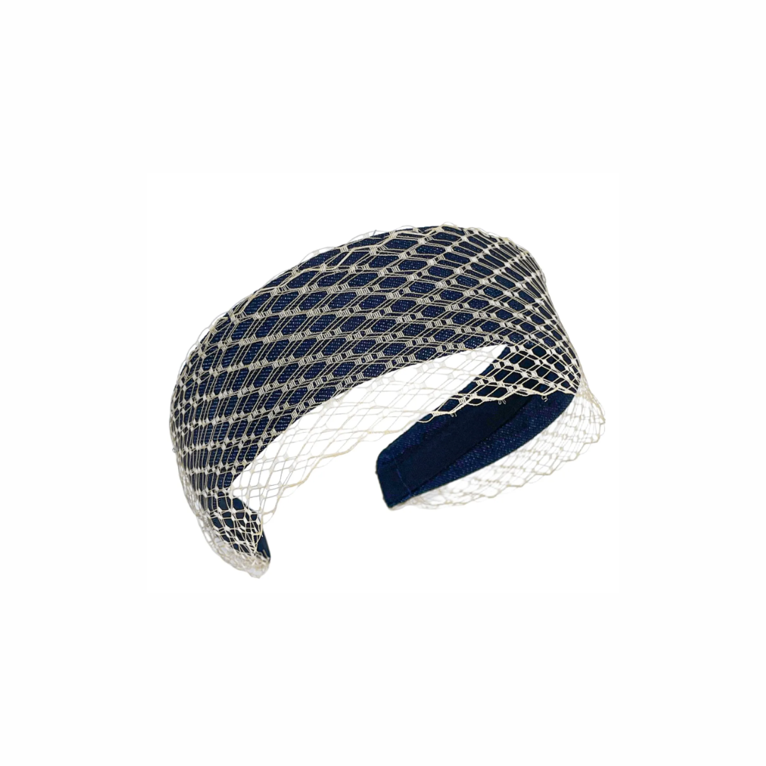 1JO1019-082 JENNIFER OUELLETTE Denim with Veiling Headband Medium Blue with Beige #DV03 (A-EU-E)