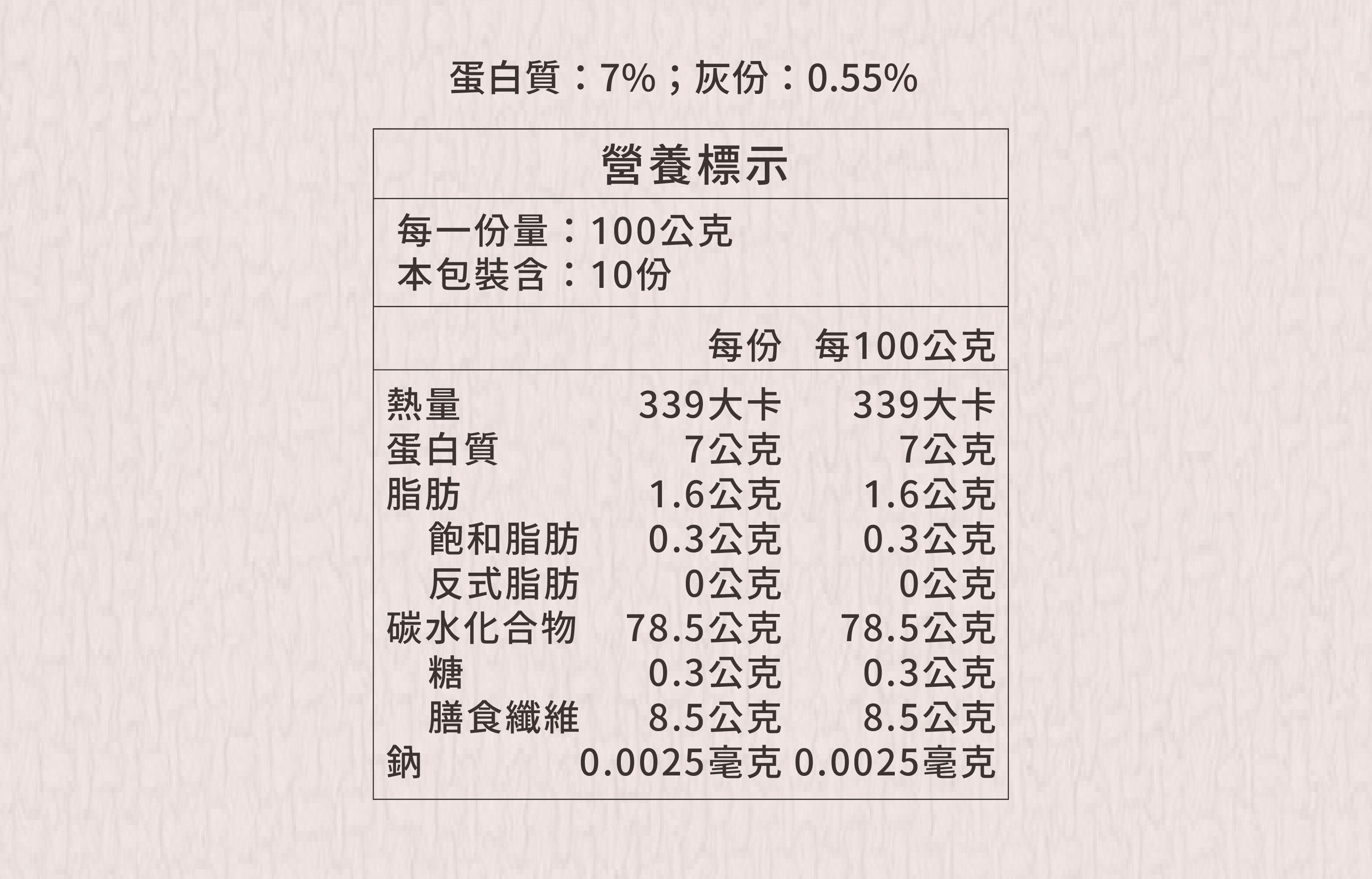 “焙日細磨黑麥粉營養標”