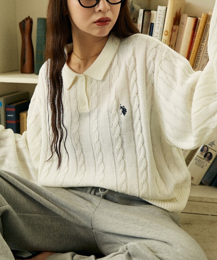 🇯🇵 U.S. POLO ASSN. X PUBLUX 麻花紋 針織毛衣 針織衣 立領 排扣 長袖 / 預購