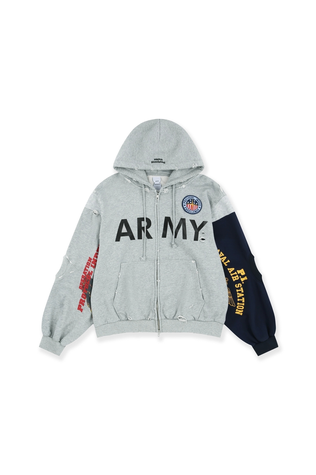 Protocol Index｜Reconstructed sweatshirts zip hoodie (Melange Grey)