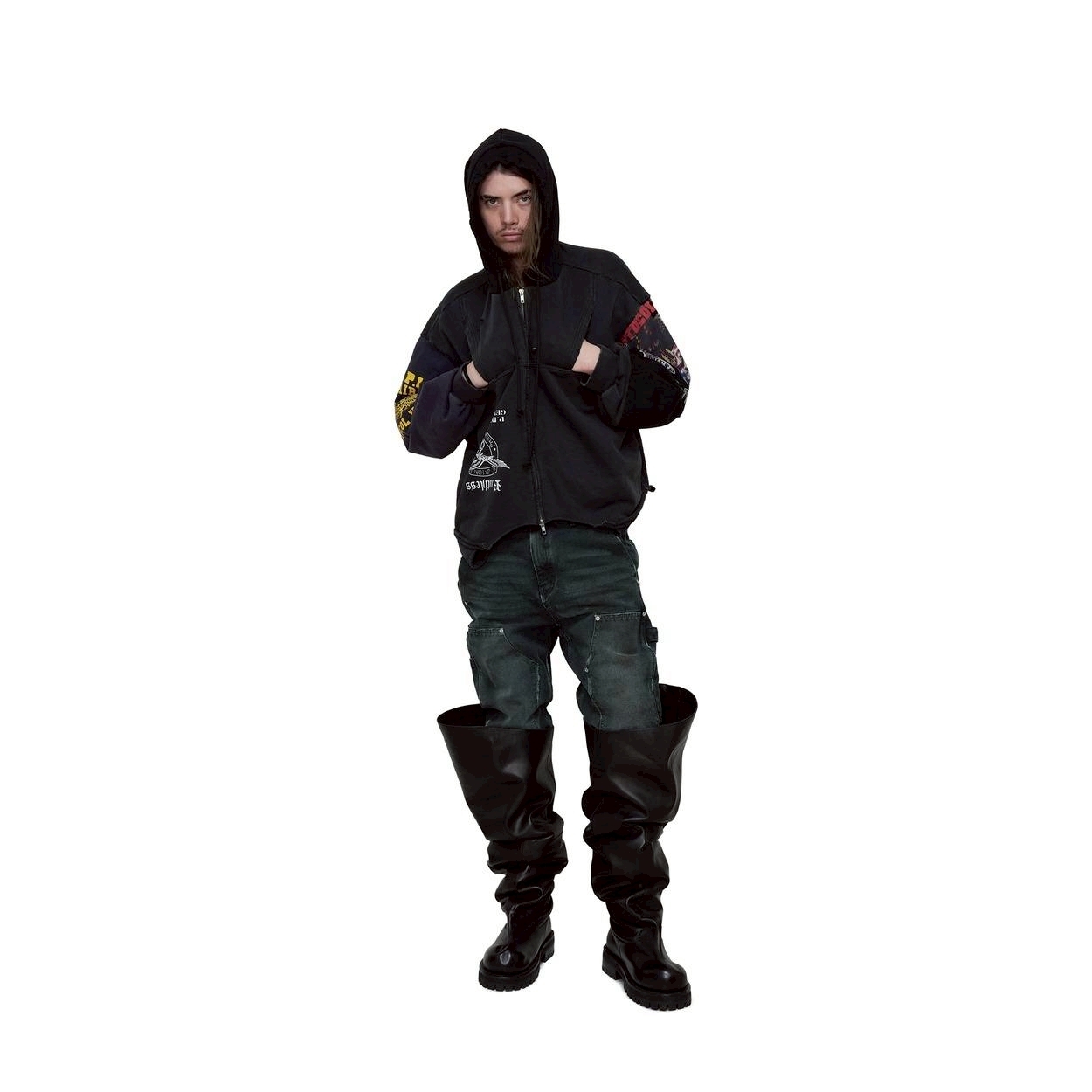 Protocol Index｜Upside down zip hoodie (Multi Black)