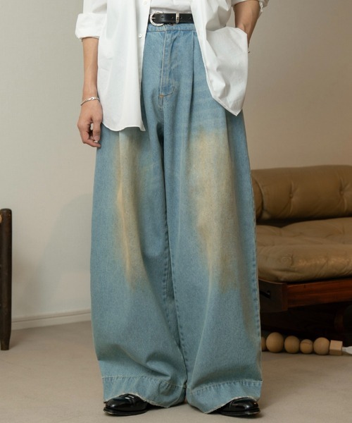 <日本限定！> Soerte 仿舊 刷色 復古 寬鬆 長褲 牛仔褲 三色